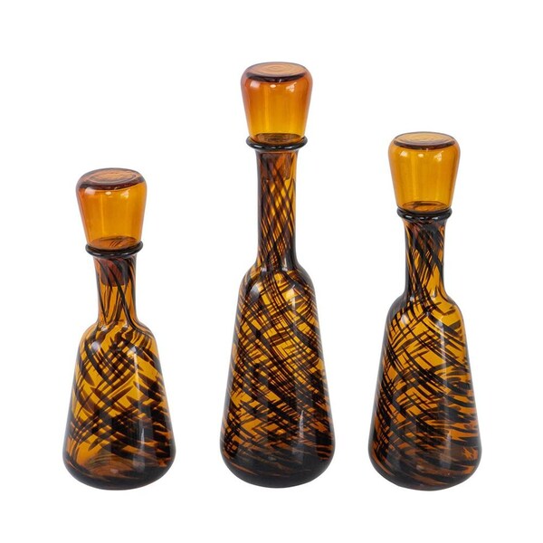 Homeroots Set of Three Amber Abstract Swirl Glass Decorative Bottles With Stoppers, 3PK 574229 - main