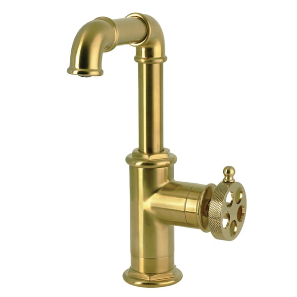 Kingston Brass One-Handle Single-Hole Bathroom Faucet with Knurled Handle and Push Pop-Up Drain, Brushed Brass LS6003RKZ - main