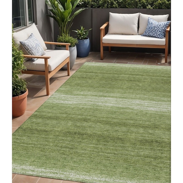 Homeroots 5' X 8' Green And Ivory Abstract Washable Indoor Outdoor Area Rug 599953 - main