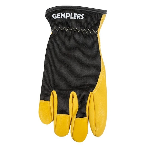 Gemplers Leather Palm Work Gloves, Leather, Elastic Cuff, Yellow/Blk, XL, 1 PR 237883 - main