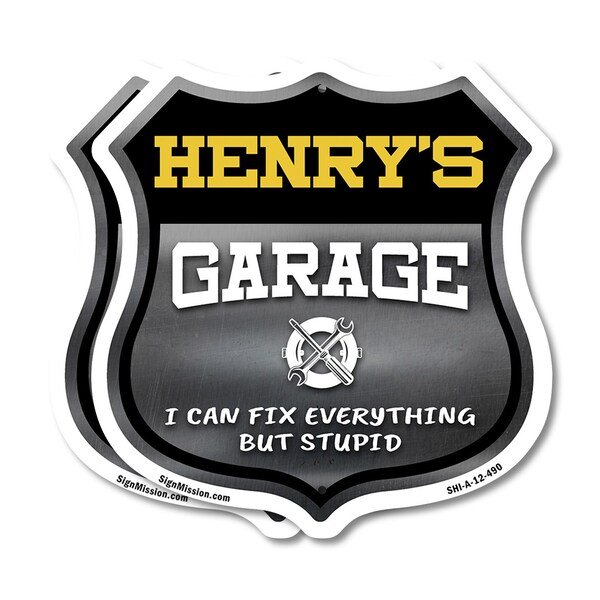 Signmission Henry's Garage I Can Fix Everything But Stupid, 12 inch X 12 inch, Aluminum Metal Sign, 2PK SHI-A-2PACK-12-490-HENRY - main