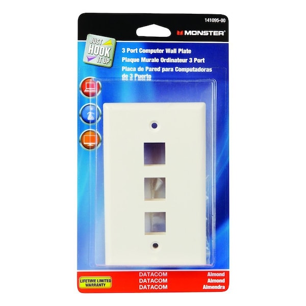 Monster Cable Just Hook It Up Almond 3 gang Plastic Keystone Wall Plate 141095-00 - main