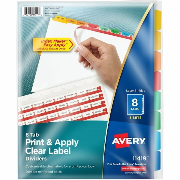 Avery Dividers, Index, 8Tab, Bright 5PK AVE11419 - main
