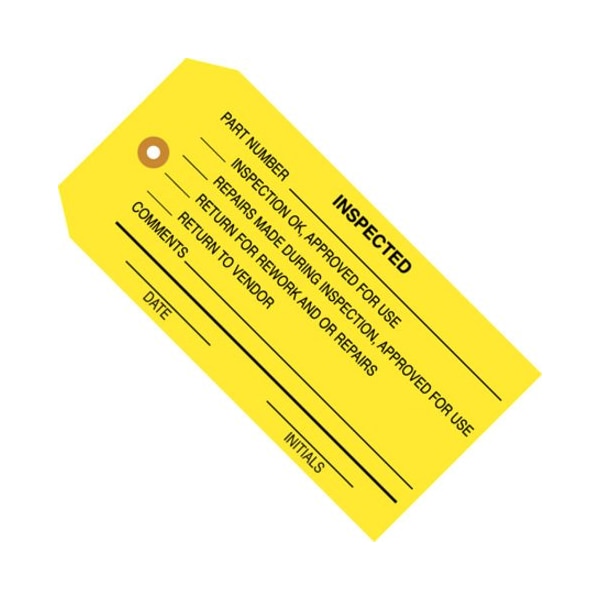 Partners Brand Tag Inspected, 4-3/4"x2-3/8", PK1000, 13 Point Cardstock, 4 3/4" W, Yellow, 1000 PK G20061 - main