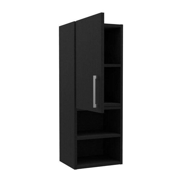Homeroots 12" Black Wood Floating Single Door Bathroom Vanity And Medicine Cabinet 543575 - main