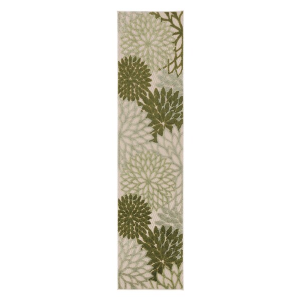 Homeroots 8' Ivory Green And Dark Green Floral Indoor Outdoor Runner Rug 548042 - main