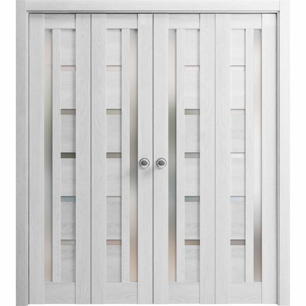 Sartodoors Sliding Closet Double Bi-fold Doors Grey Solid Core Modern Interior QUADRO4088DBF-OAK-72 x 80 (4* 18x80) - main