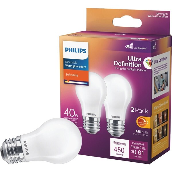 Signify Ultra Definition 40W Equivalent A15 Medium LED Light Bulb, 2PK 581181 - main