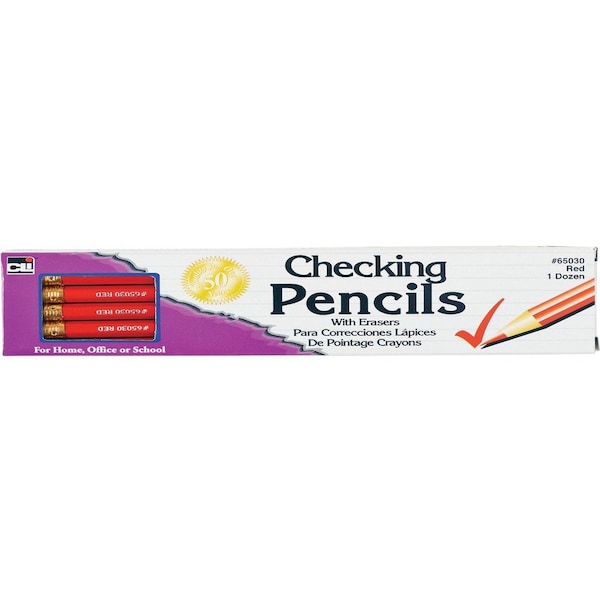 Charles Leonard Checking Pencil with Eraser, Red, 12 Per Box, PK12 65030 - main