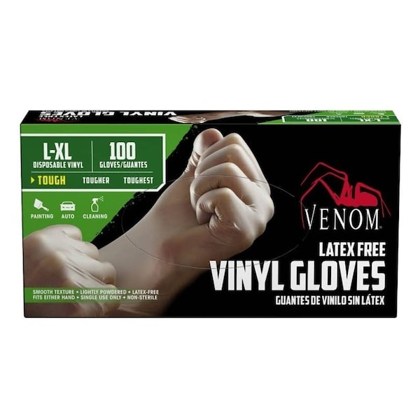 Venom Steel Disposable Gloves, 3 mil Palm, Vinyl, Powdered, L/XL, Clear VEN4135 - main