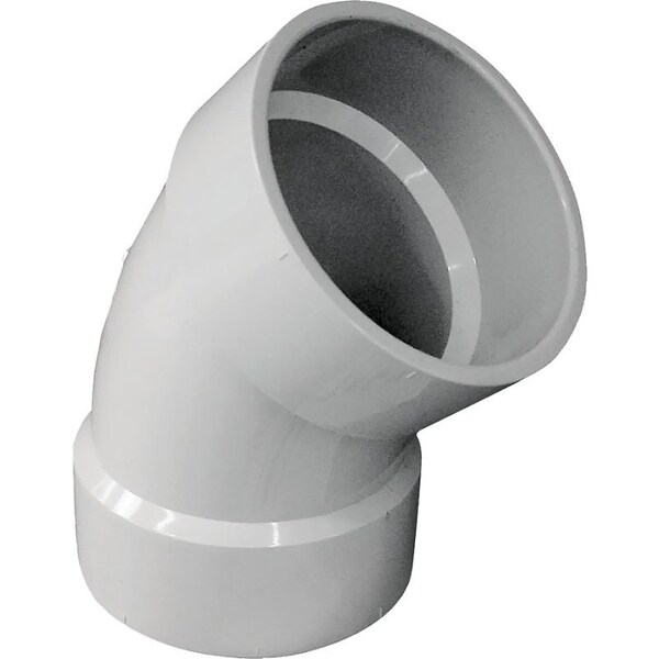 Genova CANPLAS Sanitary Pipe Elbow, 4 in, Hub, 45 deg Angle, PVC, White 192504 - main