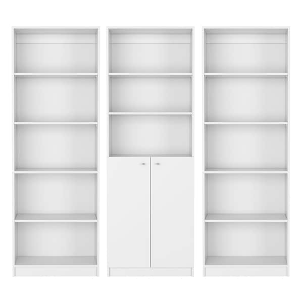 Homeroots Set of Three White Wood Five Tier Modular Bookcase with Two Doors, 3PK 546617 - main