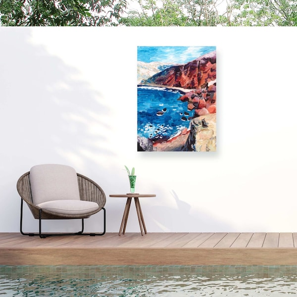Trademark Fine Art Outdoor Canvas Art Key and Sea Red Sand Beach Wall Art for Patios, or Gardens 1X22732-OC2432WR - main