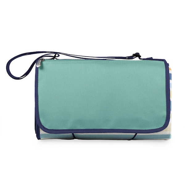 Picnic Time Family Of Brands Blanket Tote Outdoor Picnic Blanket, St. Tropez Collection - Sky Blue with Multi Stripe Pattern 820-00-991-000-0 - main