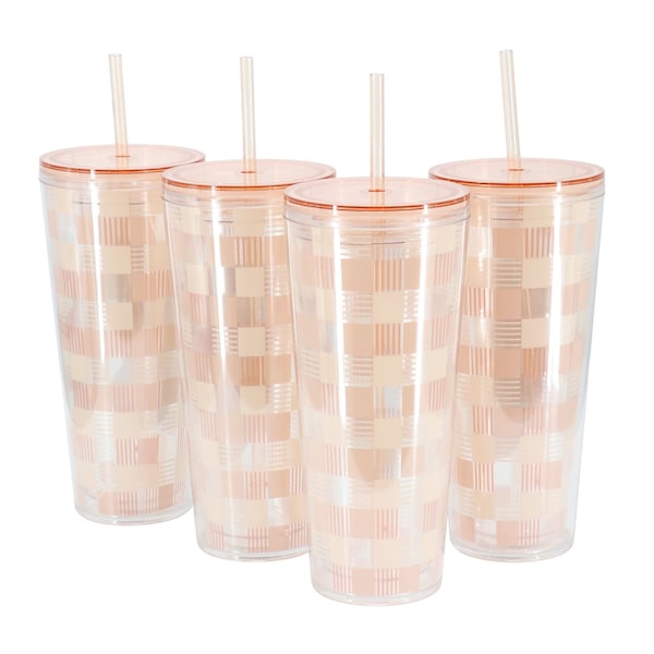 Mr. Coffee Modern Euphoria 4 Piece 23 Ounce Plastic Tumbler with Straw and Lid Set in Pink 136625.01 - main