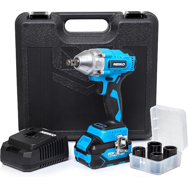 Neiko 20-Volt Brushless Cordless Impact Wrench for Car Tires w/Li-Ion Battery & Fast Charger 10883A - main