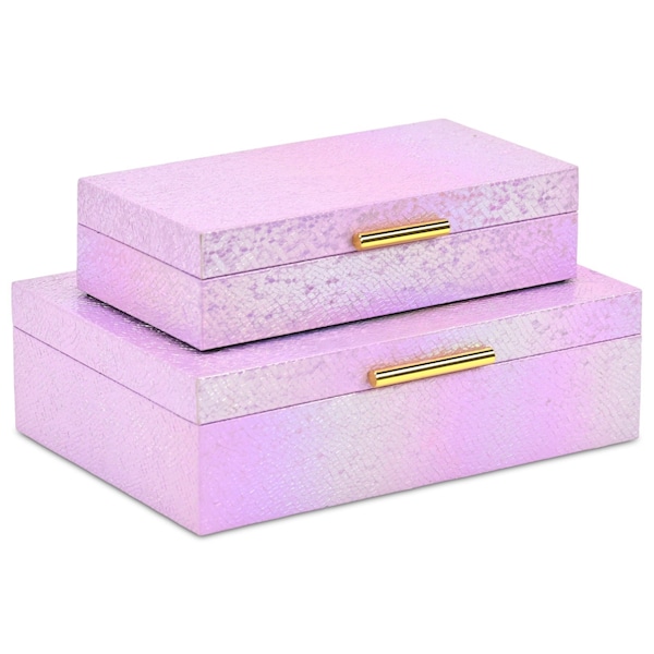 Homeroots Set of Two Pink And Gold Faux Shagreen Nesting Storage Boxes With Lids, 2PK 712933 - main