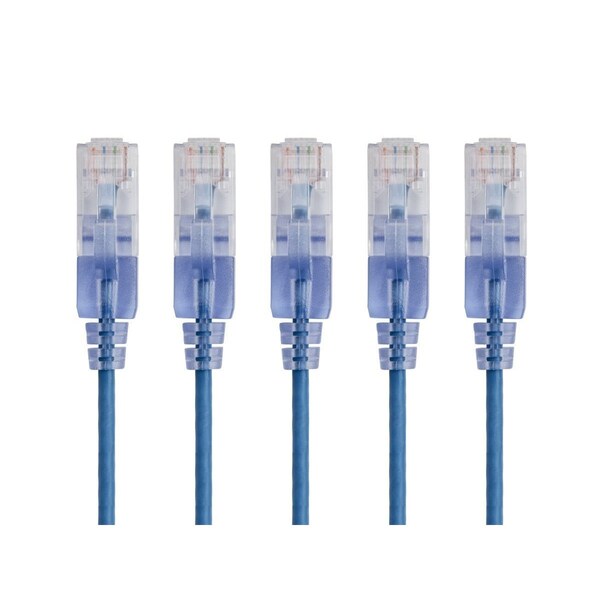 Monoprice Slim Cat6A Cable, 5 Pack, 7 ft.Blue 15138 - main