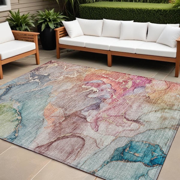 Homeroots 9' X 12' Blue Abstract Washable Non Skid Indoor Outdoor Area Rug 559175 - main
