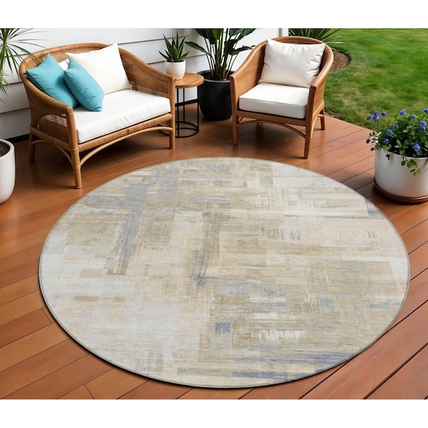 Homeroots 8' Ivory And Beige Round Abstract Washable Indoor Outdoor Area Rug 609204 - main