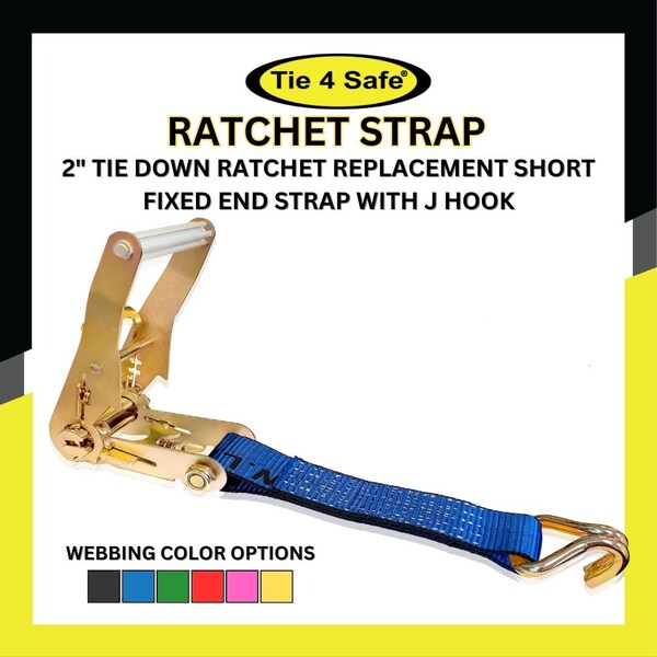 Tie 4 Safe 2'' x 10' Side Mount Wheel Net Tie Down Kit w/ Wire J Hook. WLL: 3,333 LBS Blue, 4PK RT04CK-5210-W5W9-BU-BW02P-BLK-4 - main