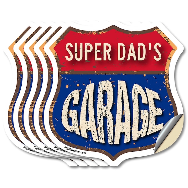 Signmission Super Dad's Garage, 4 inch X 4 inch, Vinyl Decal, 5PK SHI-D-5PACK-4-383-SUPER DAD - main