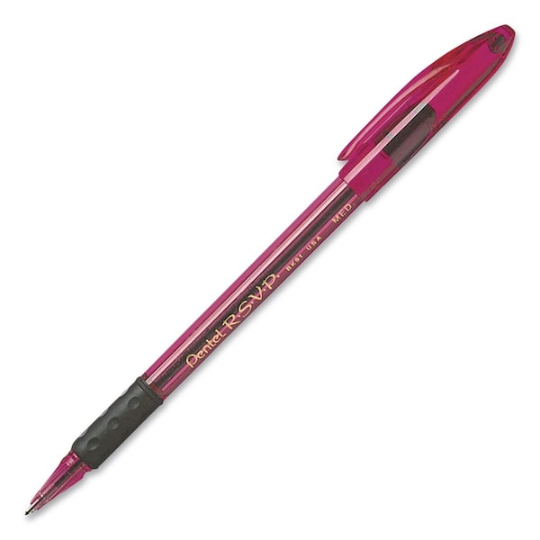 Pentel R.S.V.P. Razzle-Dazzle Pink Ribbon Ballpoint Pen, Stick, Medium 1 mm, Black Ink, Red Barrel, 5PK BK91RDPF5P - main