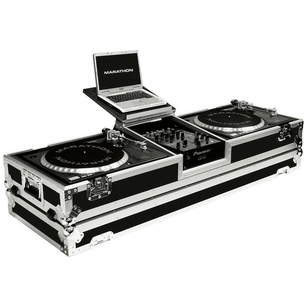 Marathon Holds 2 Turntables in STANDARD STYLE POSITION with 10-in mixer with Low Profile Wheels & LAPTOP SHE MA-DJ10WLTSTANDA - main