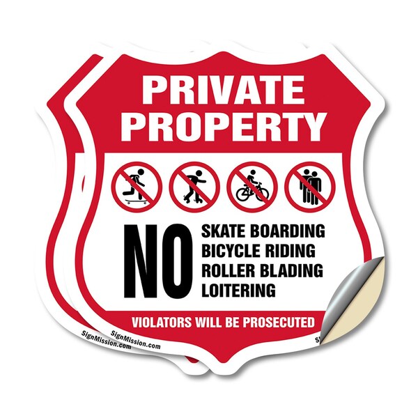 Signmission Private Property Shield Sign No Skateboa, 6 inch X 6 inch, Vinyl Decal, 2PK SHI-D-2PACK-6-442 - main