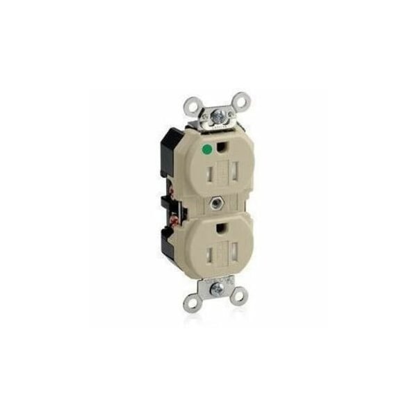 Leviton Straight Blade Receptacle, 5-15R, 15 A, 125V AC, 2 Pole, 3 Wire, Flush Mount, Single, Ivory 8200-SGI - main