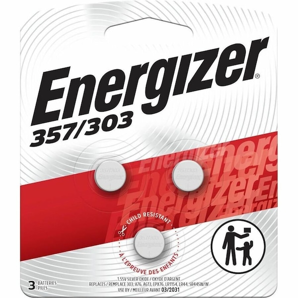 Energizer 357/303 Silver Oxide Button Battery, 3 Pack - For Multipurpose - 1.55 V DC - 3 / Pack 357BPZ-3 - main