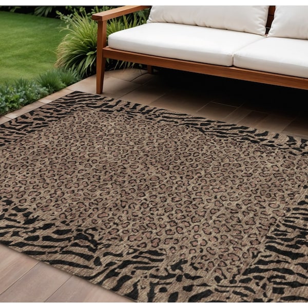 Homeroots 10' X 14' Brown Animal Print Washable Indoor Outdoor Area Rug 607637 - main