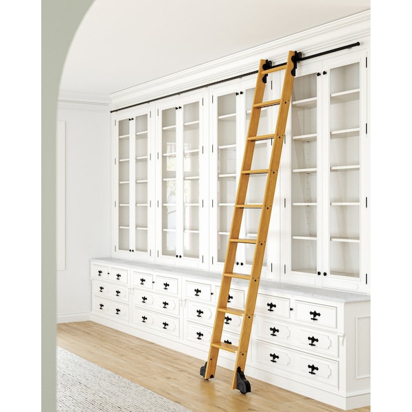 Quiet Glide 8.92 ft. Cherry Sunburst Wheel Black Rolling Hook Removable Ladder, 12 ft. Rail QG.510-9CH-12-H.08 - main
