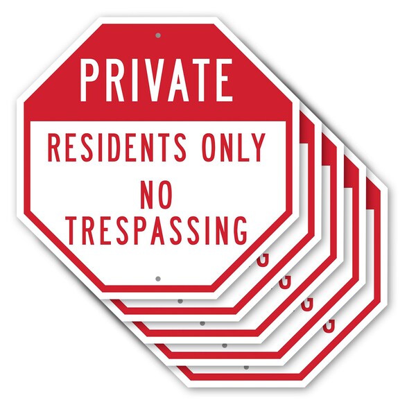 Signmission Private Residents Only No Trespassi, 10 inch X 10 inch, Aluminum Metal Signs, 5PK OC-A-5Pack-10-133 - main