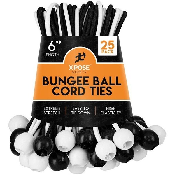 Xpose Safety Bungee Ball Cords 6 25-PK Heavy Duty Assorted Colors Stretch Rope with Ball Ties, 25PK BB-6M-25-X - main