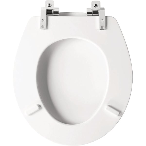 Bemis Mayfair Benton Round White Enameled Wood Toilet Seat with Slow Close Chrome Metal Hinge 26CHSLA000 - main