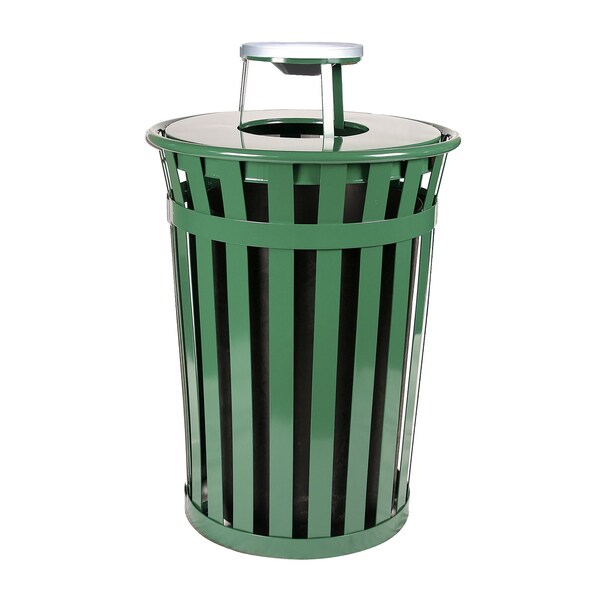 Witt Industries Green Outdoor, Slatted Metal Waste Receptacle with Ash Top, Green M3601-AT-GN - main
