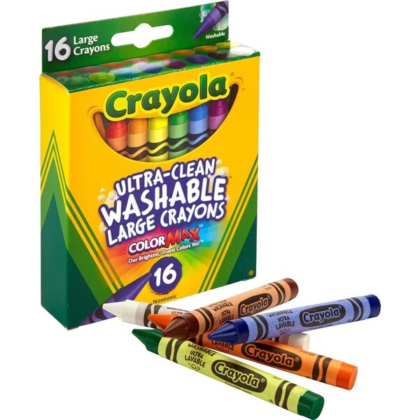Crayola UltraClean Washable Large Crayons, Assorted, 16PK CYO523281 - main