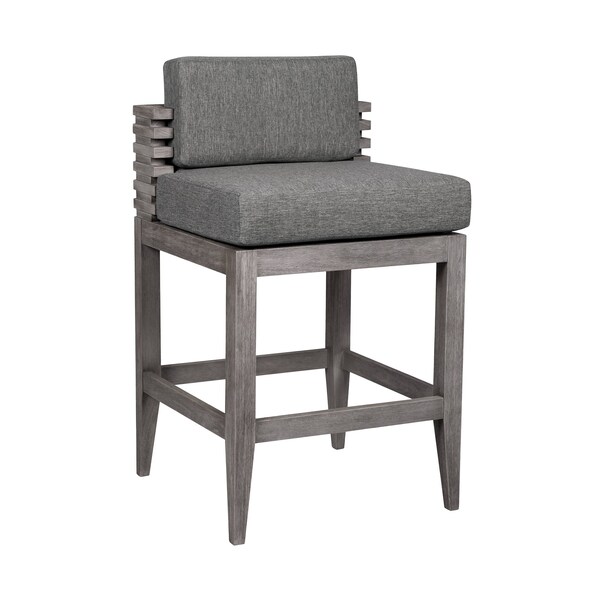 Armen Living Vivid Outdoor Patio Counter Stool in Gray Eucalyptus Wood with Gray Olefin Cushions LCVIBAEUCGRY26 - main