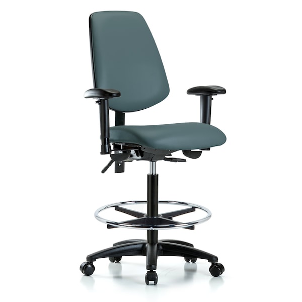 Blue Ridge Ergonomics High Bench Chair Adjustable Arms, 26" to 35" Height, Vinyl, Colonial Blue BR-VHBCH-MB-RG-T0-A1-CF-RC-8546 - main