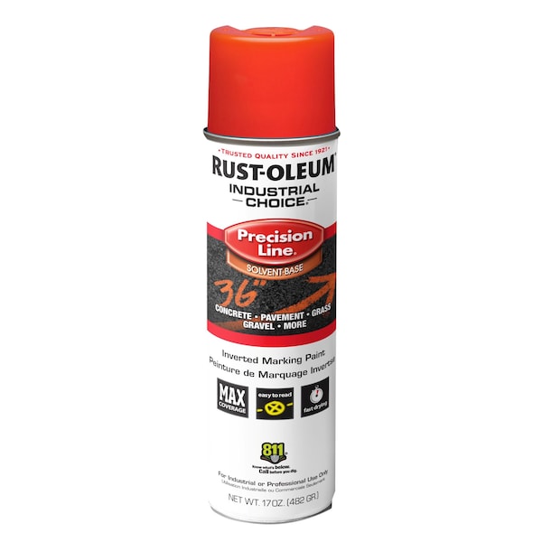 Rust-Oleum Precision Line Marking Paint, Inverted, Fluorescent Red, 17 oz 1662838V - main