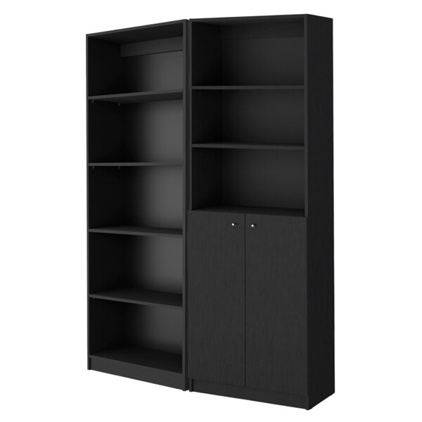Homeroots Set of Two 71" Black Five Tier Bookcase With Two Doors 546338 - main