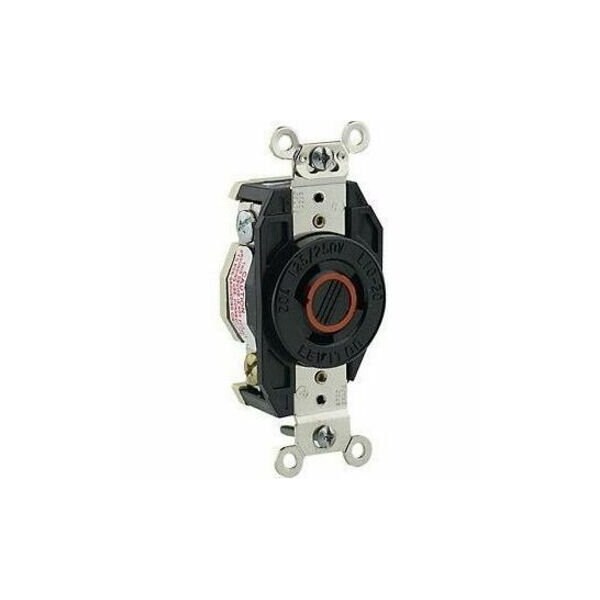 Leviton Flanged Locking Receptacle, L10-20R, 20 A, 125/250V AC, Single Phase, 3 Pole, Flush Mount, Black 2360 - main