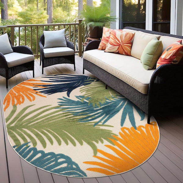 World Rug Gallery Amalfi Contemporary Tropical Floral Indoor/Outdoor Area Rug 5 ft x 7 ft Oval Multi 8013MULTI5OV - main