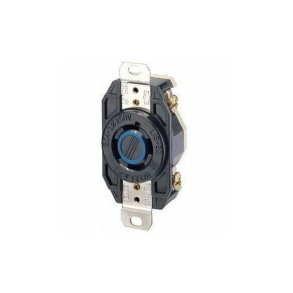 Leviton Flanged Locking Receptacle, L15-20R, 20 A, 250V AC, Three Phase, 3 Pole, Flush Mount, Black 2420 - main