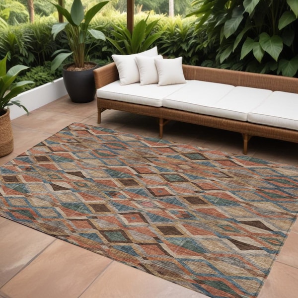 Homeroots 8' X 10' Brown Gray And Tan Geometric Washable Indoor Outdoor Area Rug 603236 - main
