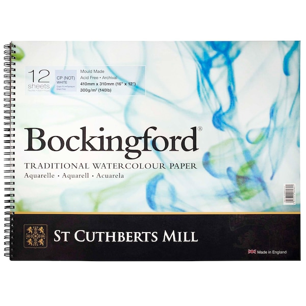 St Cuthberts Bockingford Watercolor Pad, Cold Pressed, Spiral Binding, 140lb/300gsm, 12 Sheet, 12x16 inch T47030001011E - main