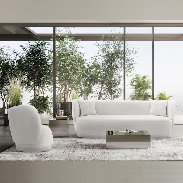 Manhattan Comfort Contemporary Siri Sofa and Accent Chair Set with Pillows in Cream 2-SFAC5710-CR - main