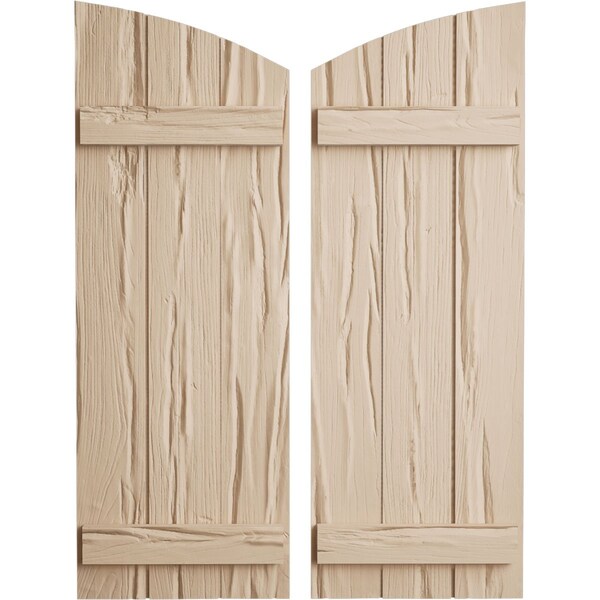 Ekena Millwork Riverwood 3 Board Joined Board-n-Batten w/Elliptical Top Faux Wood Shutters, 16 1/2W x 24H, PR SHUBJL16X24RWPR - main