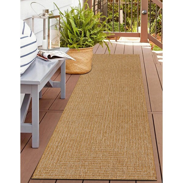 World Rug Gallery Distressed Frame Reversible Jute-Look Indoor/Outdoor Rug 2 ft x 7 ft Natural WR187NATURAL2X7 - main